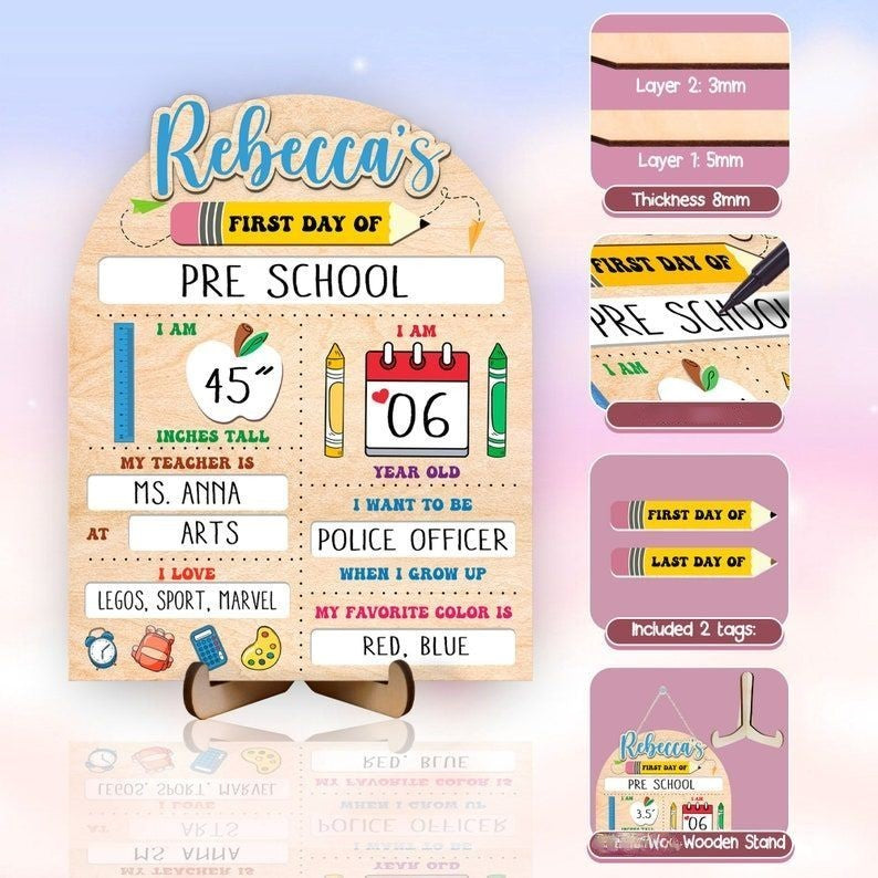 First & Last Day of School Interchangeable Sign, Custom First Day At School Sign, Personalized Wooden, Gift for Student, Gifts Son, Daughter