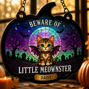 Beware of Little Meownster – Halloween Cat Suncatcher (Name) - Personalized Suncatcher Stained Glass 122aa10c-1722-4aca-a26c-2635351450d4.jpg