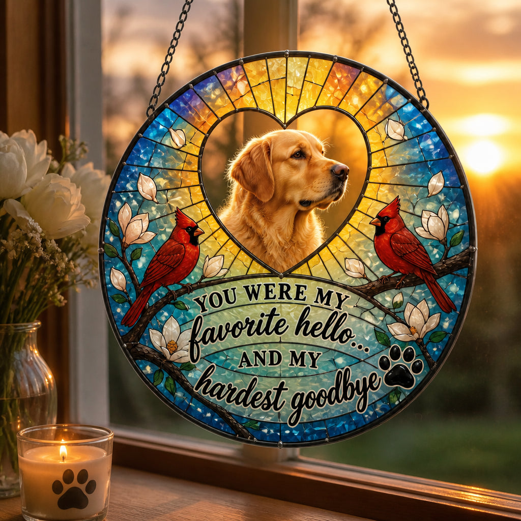 Cardinal Memorial Photo Suncatcher - Favorite Hello Hardest Goodbye - Personalized Suncatcher Stained Glass 12554752-3b7f-4c70-a522-875af248111a.jpg