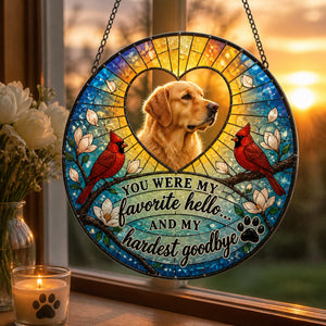 Cardinal Memorial Photo Suncatcher - Favorite Hello Hardest Goodbye - Personalized Suncatcher Stained Glass 12554752-3b7f-4c70-a522-875af248111a.jpg