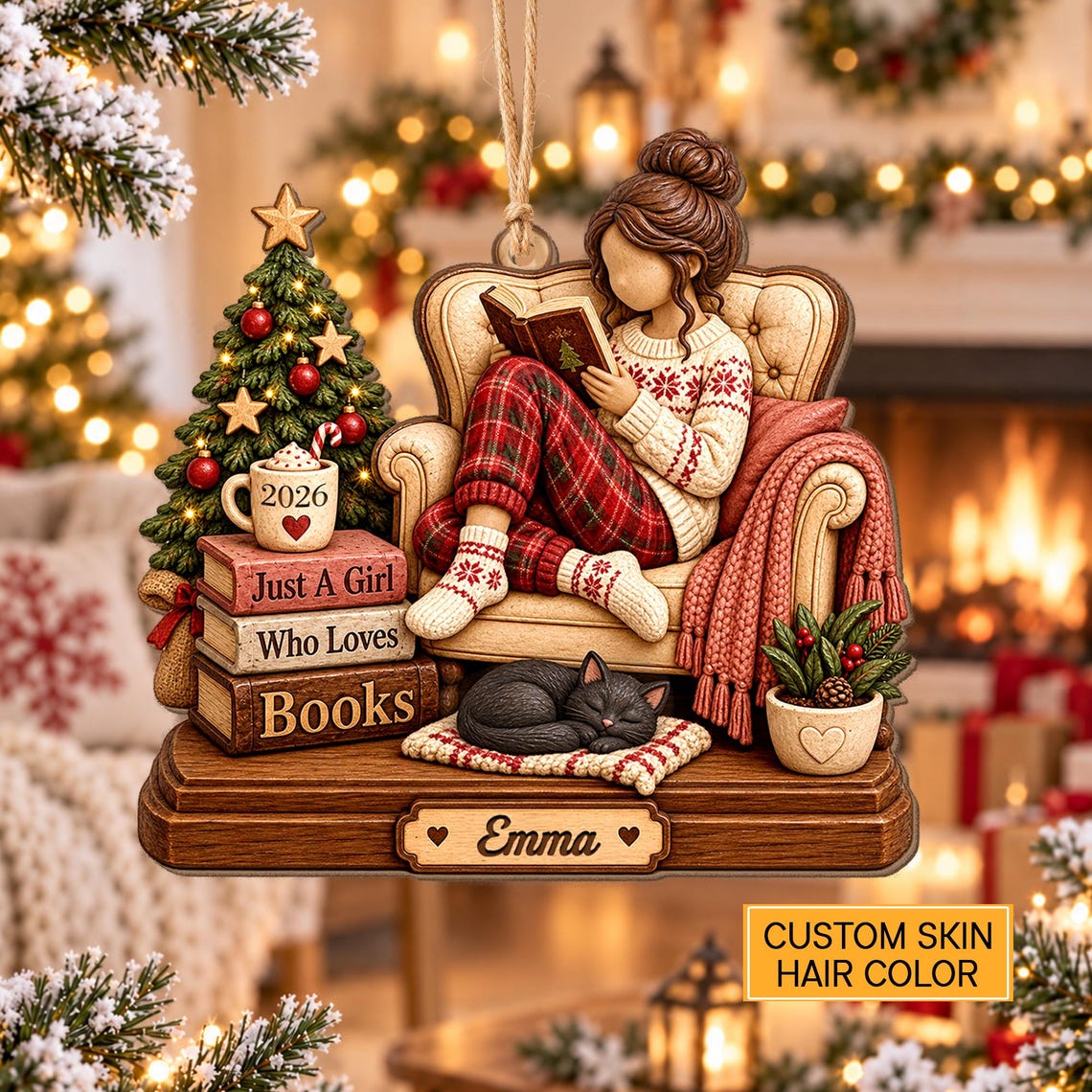 Personalized Girl Reading Book 2D Ornament 2026: Bookworm Christmas Decor, Just A Girl Who Loves Books Wooden Ornament, Book Lover Gift 12628565-ce30-4ee9-9341-698d60c4f46b-4.jpg