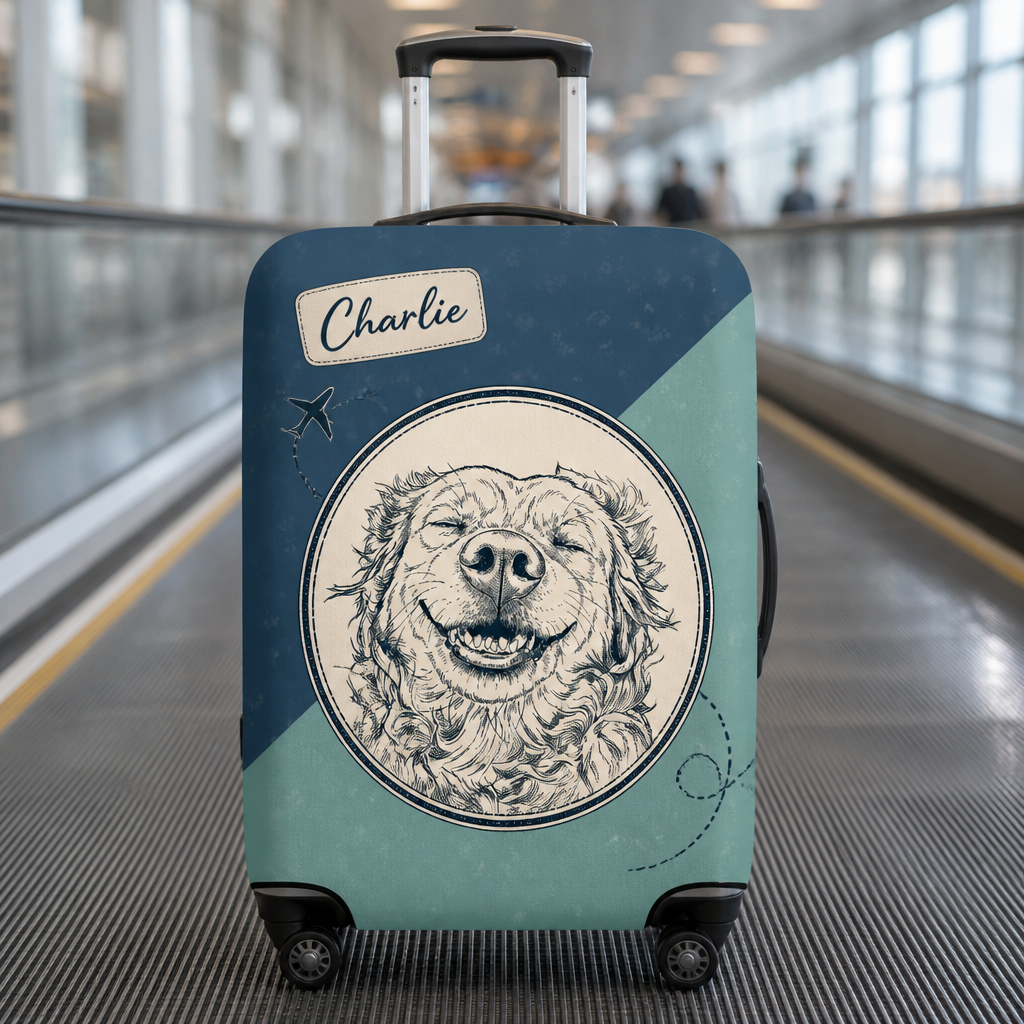 Custom Pet Portrait Luggage Cover — Name + Travel Stamp Design - Personalized Luggage Cover 126c5f06-c090-48f8-9c0a-85e1f1bc88d4.png