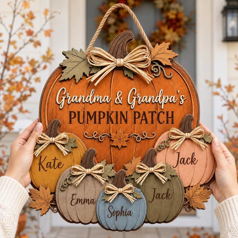 Personalized Grandma & Grandpa's Pumpkin Patch Door Hanger, Custom Grandkids Name Pumpkin Sign, Autumn Front Door Decor, Grandparent Gift 1275a0fa-f3c3-4612-ae05-164f5fc2bb8b--6yjui78-3-.jpg