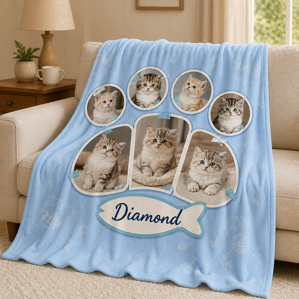 Custom Cat Photo Collage Paw-Print Blanket with Pet Name - Personalized Blanket 12842f64-b126-4747-8deb-5ebb2468d687.jpg