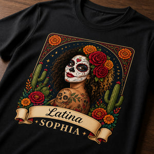 Custom Día de los Muertos Portrait T‑Shirt with Name Banner - Personalized T-shirt 1289ba8b-d86c-405a-b530-78cf097fa1ea.jpg