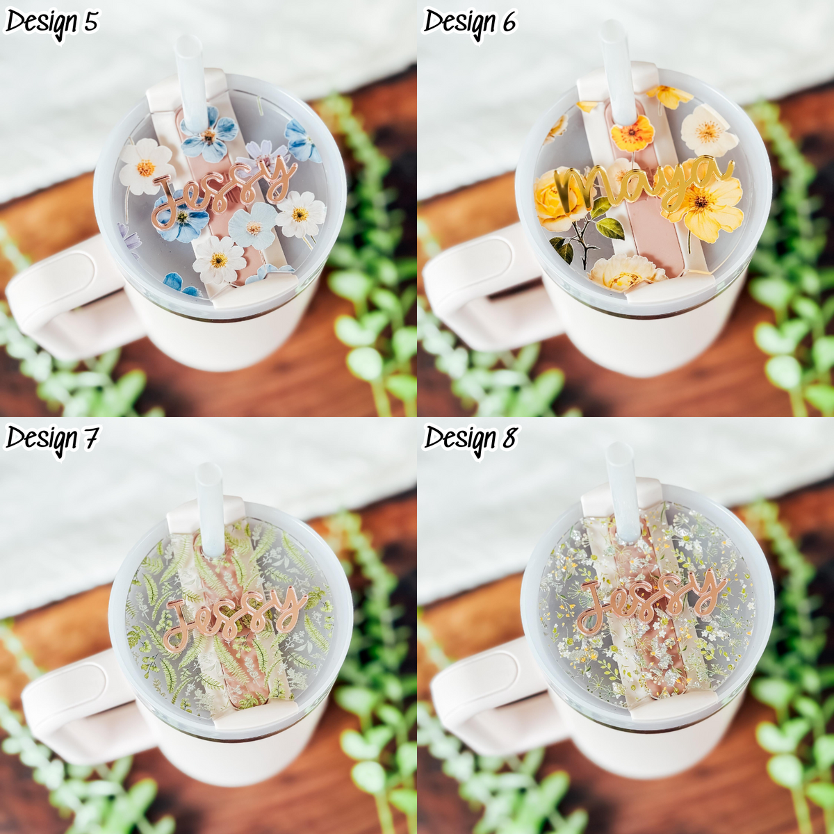 Flower Pattern Tumbler Topper, Custom Tumbler Name Tumbler Topper Name Tag, Gift For Her