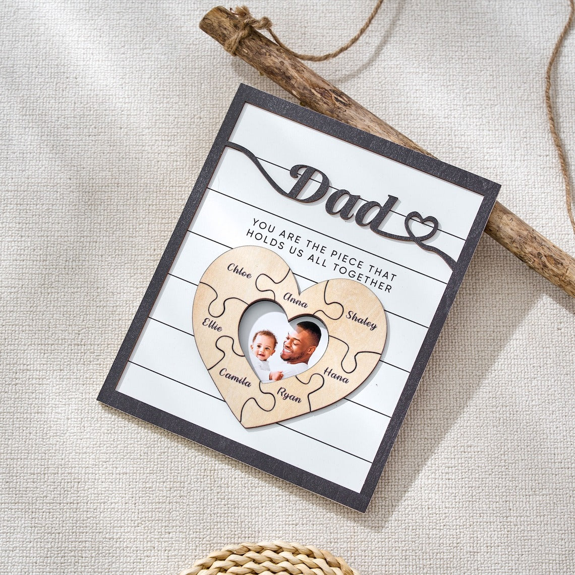 Custom Father's Day Puzzle Sign, Gift from Kids, The Piece That Holds Us Together, Picture Frame Sign, Unique Gifts for Dad, Gift for Granpa