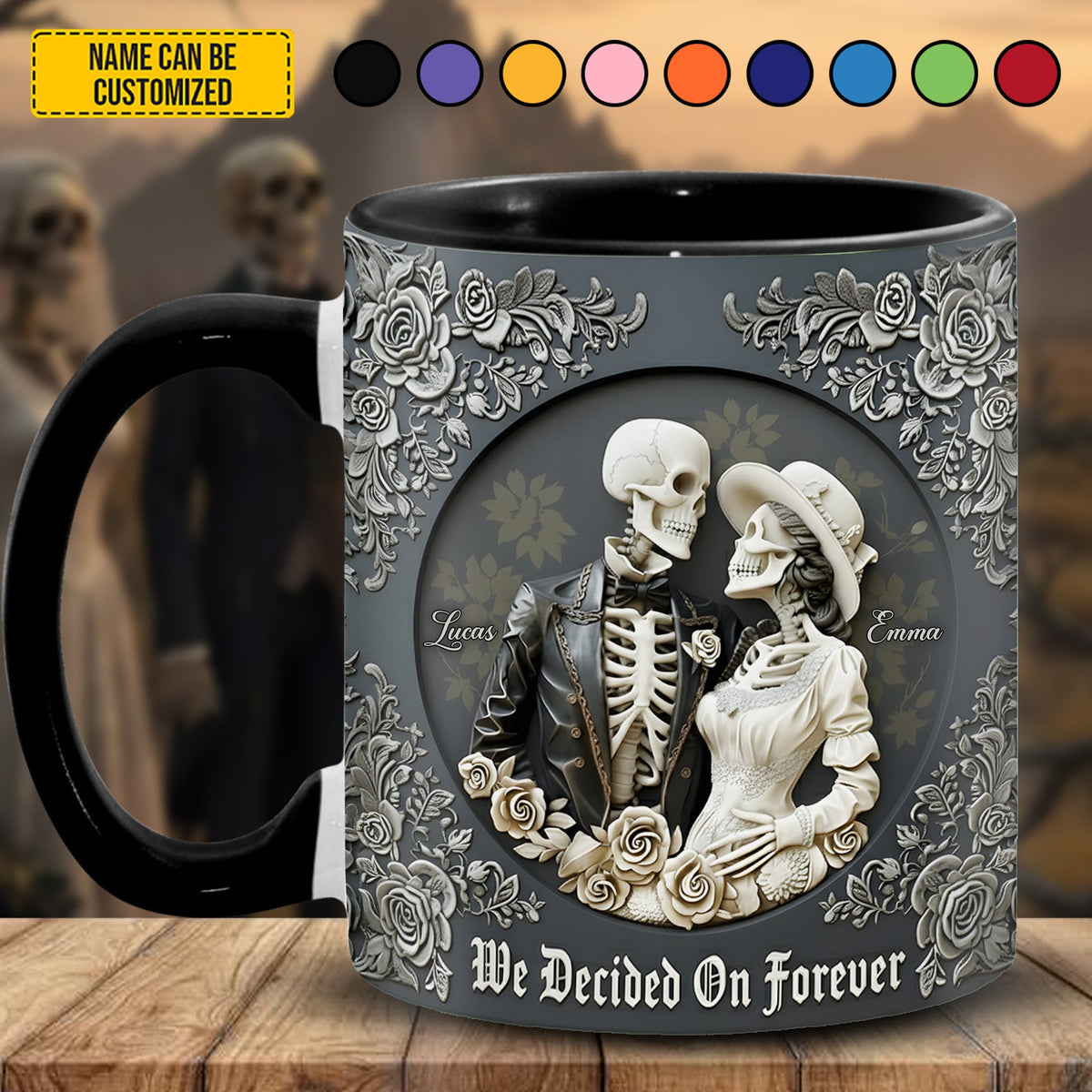 Skull Couple - Personalized Couple Accent Mug, Gift For Couple