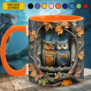 Cute Couple Owl In Tree - Personalized Owl Accent Mug
