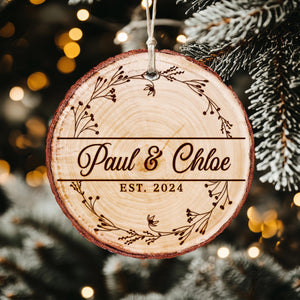 Custom Wedding Ornament Gift for Couples, Wedding Anniversary Rustic Ornament, Christmas Wooden Ornament, Engagement Gifts for Couple