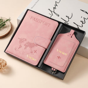 Personalized Passport Holder & Luggage Tag Set RFID Protection for Travelers, Custom Travel Gift