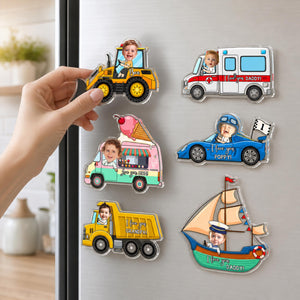 Personalized Kid Ride on Vehicle Fridge Magnet: Custom Baby Face Car Magnet, Best Gift for Dad, Mom, Gradma, Grandpa