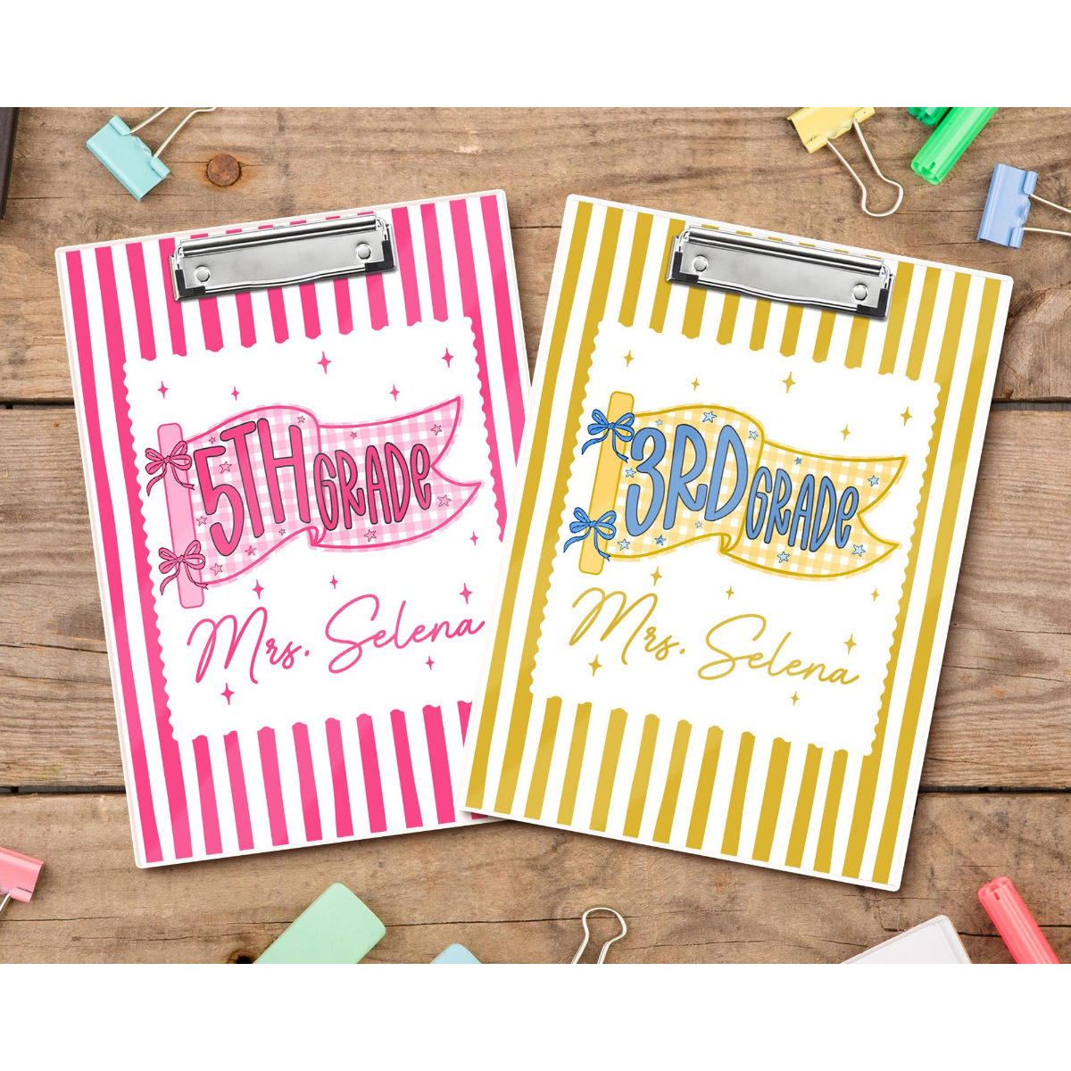 Custom Teacher Pennants Flag Teacher Clipboard: Striped Acrylic Clipboard With Teacher Name, Back to School Gifts, Teacher Appreciation Gift