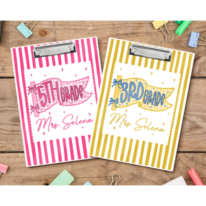 Custom Teacher Pennants Flag Teacher Clipboard: Striped Acrylic Clipboard With Teacher Name, Back to School Gifts, Teacher Appreciation Gift