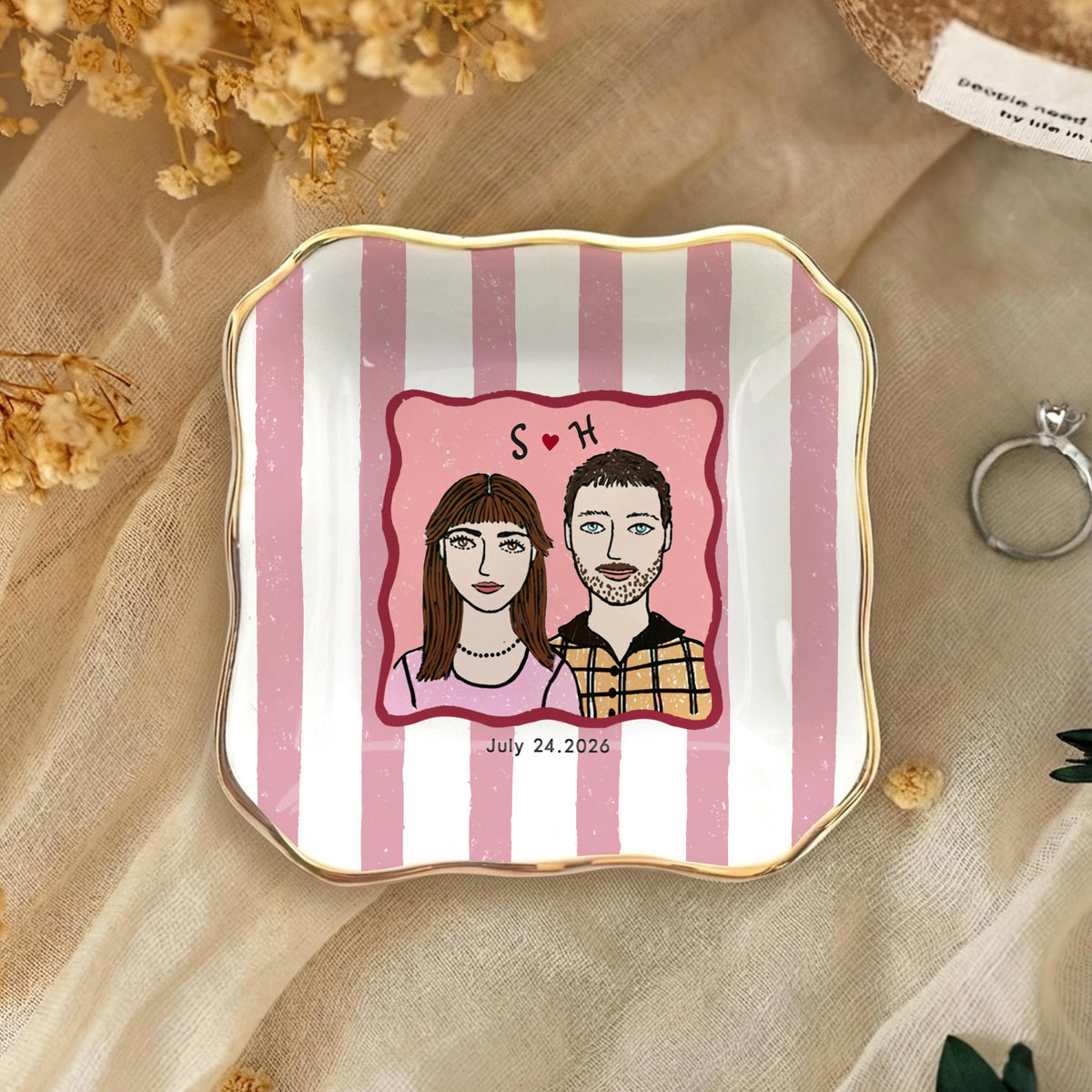 Custom Engagement Ring Dish, Personalized Proposal Portrait Ring Dish, Engaged Jewelry Tray, Trinket Tray for Couples, Engagement Gift