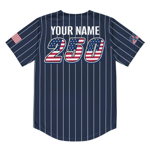 Personalized USA 250th Baseball Jersey, Red White and Blue, Custom Patriotic Shirt, Independence Day Apparel, 4th of July