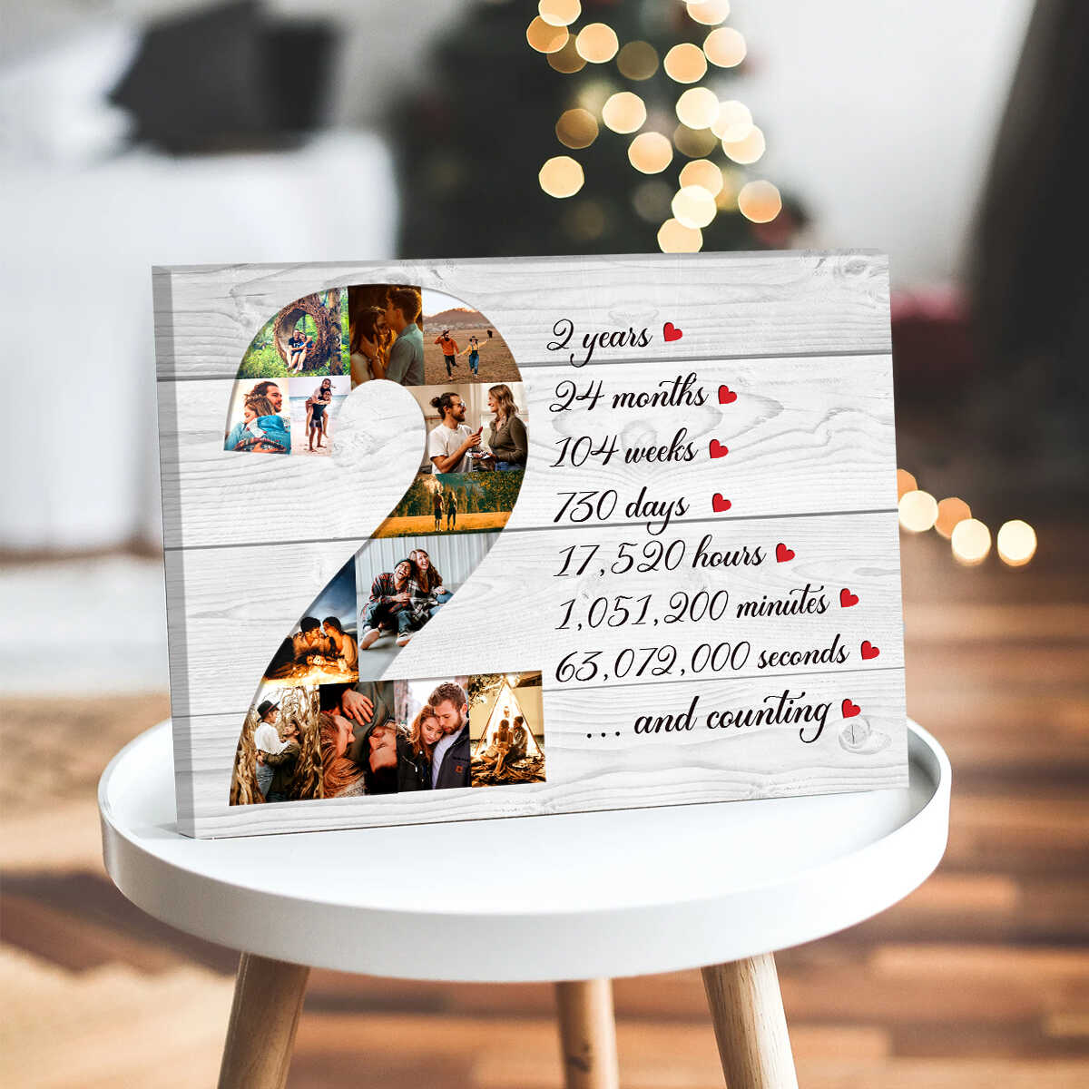 Personalized 2 Years Anniversary Photo Collage, Custom 2nd Anniversary Gift, Second Anniversary Collage Canvas