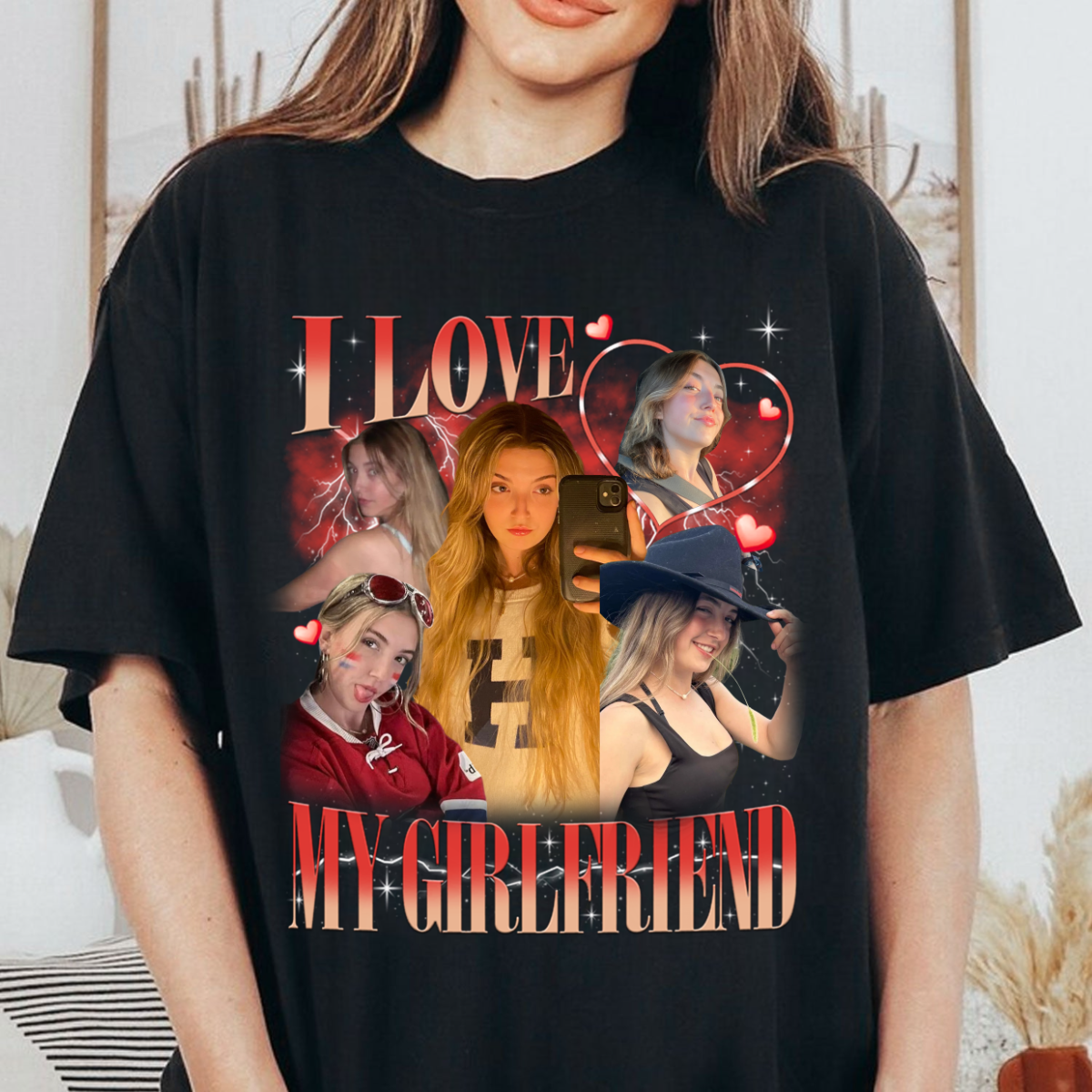 I Love My Girlfriend Shirt Custom Photo, Valentine Gift I Love My Girlfriend Custom Picture, Girlfriend Bootleg Tee Shirt, 90s Bootleg Shirt