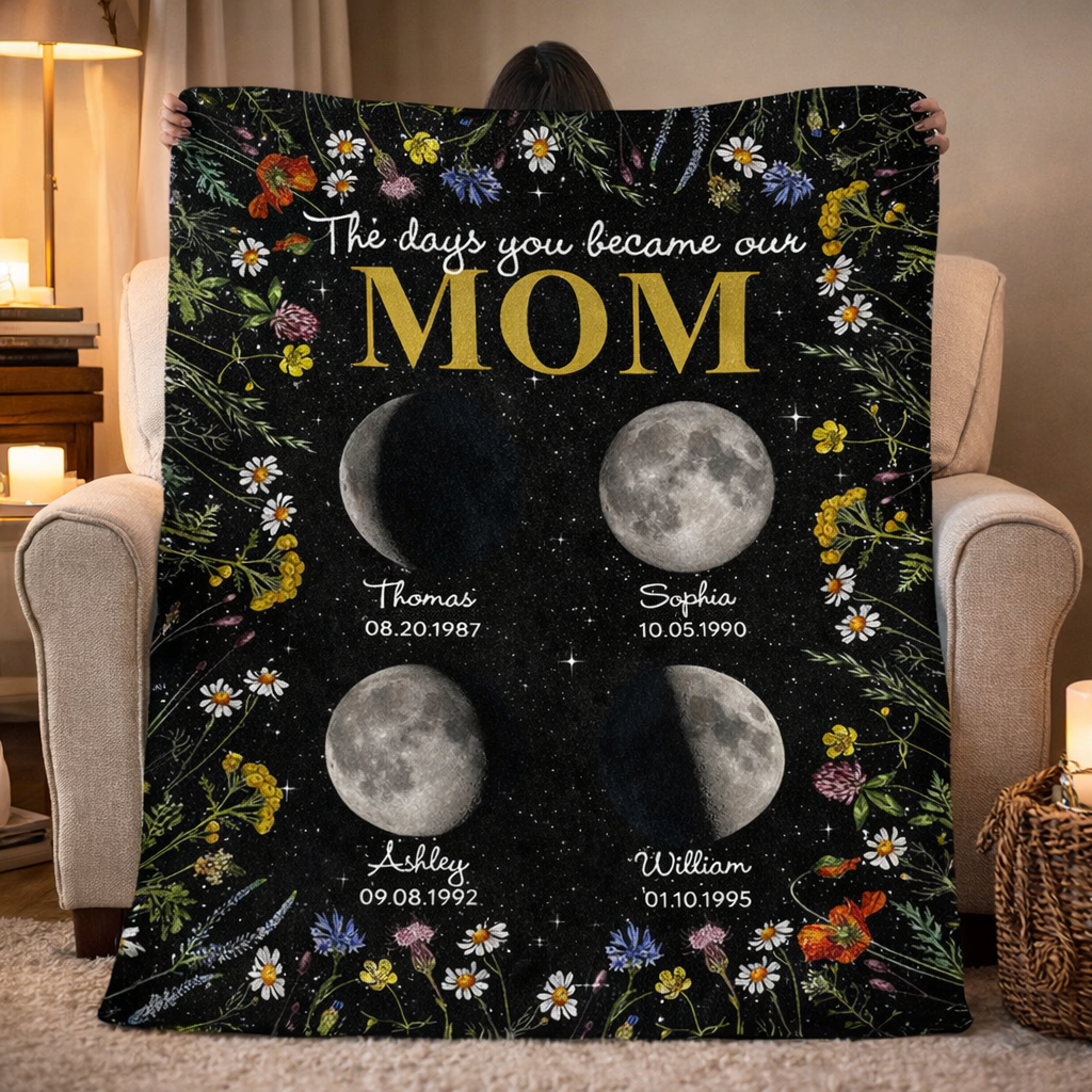 The Day You Became My Mom Custom Moon Phase - Personalized Blanket - Gift For Mom, Mother's Day, Birthday Gift