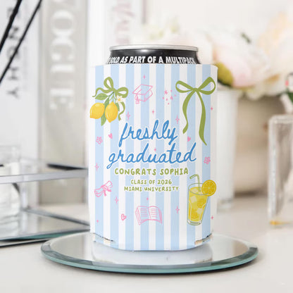 Personalized Summer Vibe Graduation Can Cooler, Striped Graduate Can Cooler, Congrats College Graduate Party Favors, Graduation Party Favors