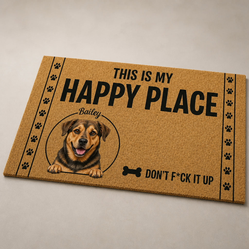 Personalized Dog Happy Place Doormat – Pet Portrait + Name - Personalized Doormat 131212a5-fe7c-4964-bdbd-674dc9014892.jpg