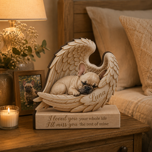 Personalized Wood German Shephed Memorial Block: Custom Angel Wing Dog Portrait Stand, Pet Sympathy Gift