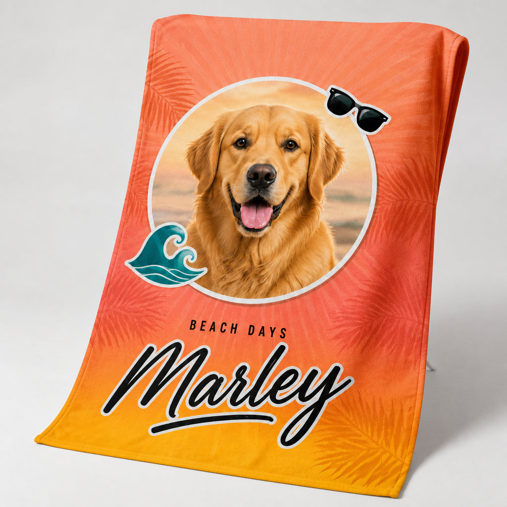 Sunset Palms Pet Photo Beach Towel - Personalized Beach Towel 134c4238-3ffb-44fb-978a-80be8de30d2e.jpg