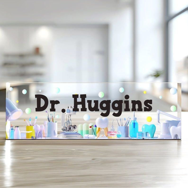 Personalized Dental Name Plate, Dentist Medical Physician Desk Name Plate, Dentist Graduation Gift Orthodontist Desk Decor Dental Decor