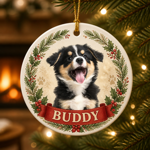 Custom Pet Photo Ornament – Winter Wreath Name Banner - Personalized Ornament 1377f565-329b-47e8-9a2a-f186c56a112c.png