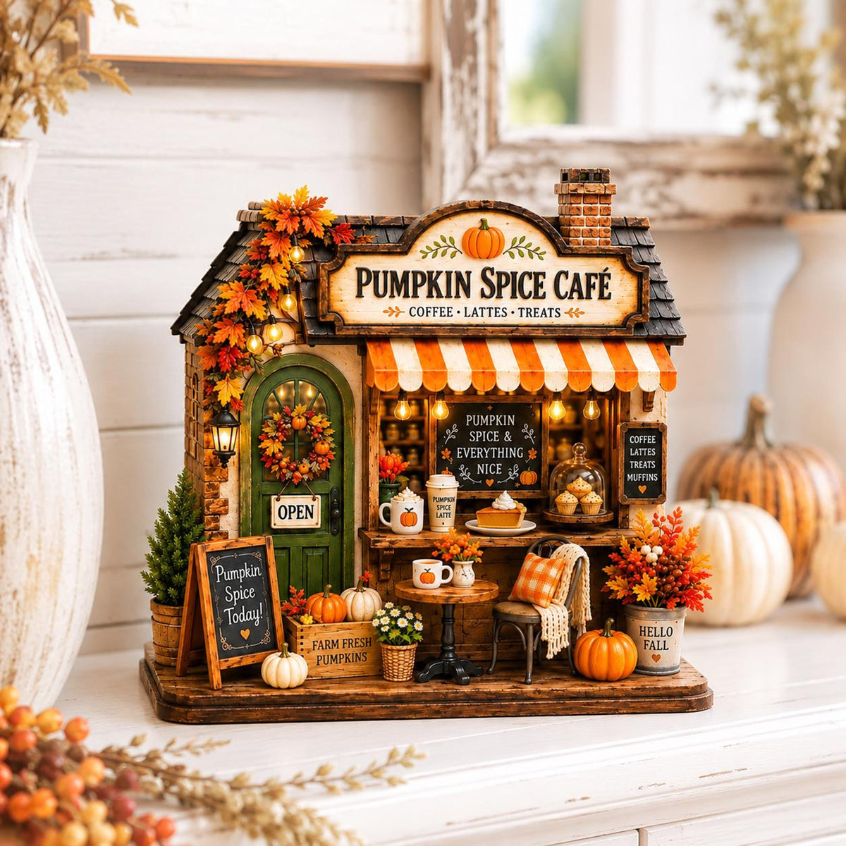 Personalized Autumn Coffee Shop Wooden Block, Custom Fall Café Shelf Decor, Rustic Harvest Village House, Cozy Thanksgiving Gift 13848c60-5835-4844-bac1-6eb057083209-3.jpg