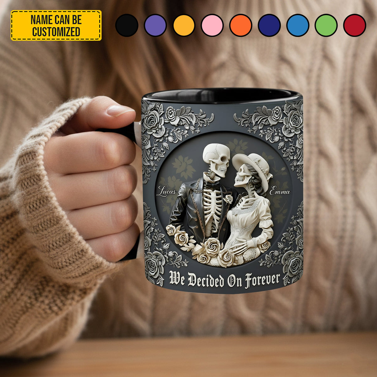 Skull Couple - Personalized Couple Accent Mug, Gift For Couple