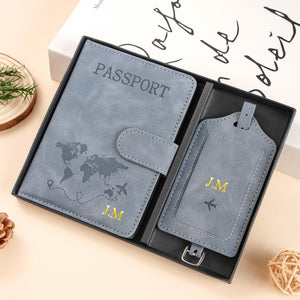 Personalized Passport Holder & Luggage Tag Set RFID Protection for Travelers, Custom Travel Gift
