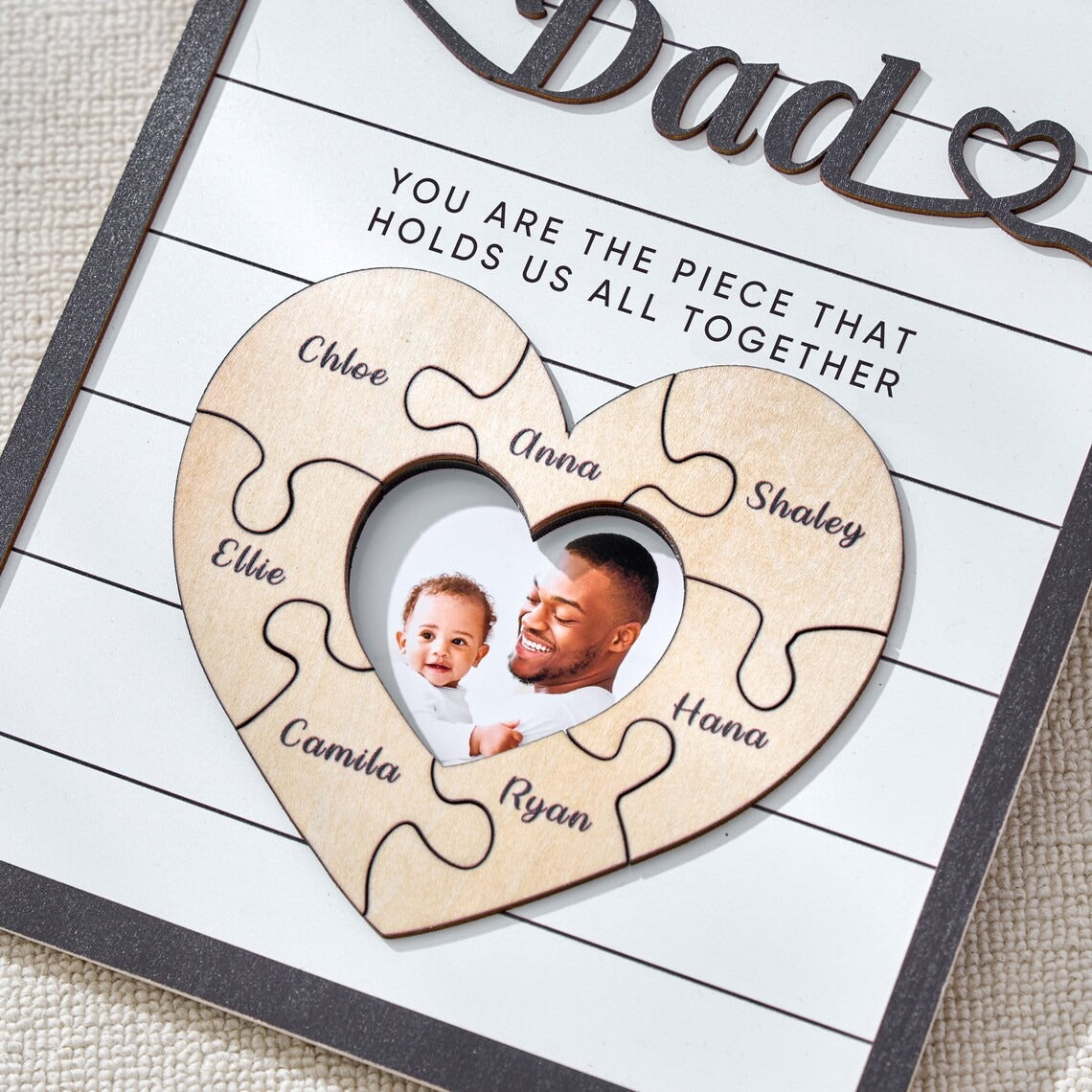 Custom Father's Day Puzzle Sign, Gift from Kids, The Piece That Holds Us Together, Picture Frame Sign, Unique Gifts for Dad, Gift for Granpa