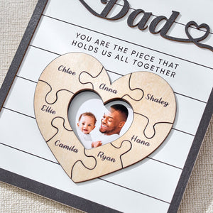 Custom Father's Day Puzzle Sign, Gift from Kids, The Piece That Holds Us Together, Picture Frame Sign, Unique Gifts for Dad, Gift for Granpa