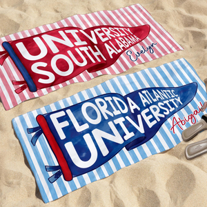Personalized College Pennant Beach Towel, School Banner School Spirit Beach Towel, High School Graduation Gift, University Graduation Gift