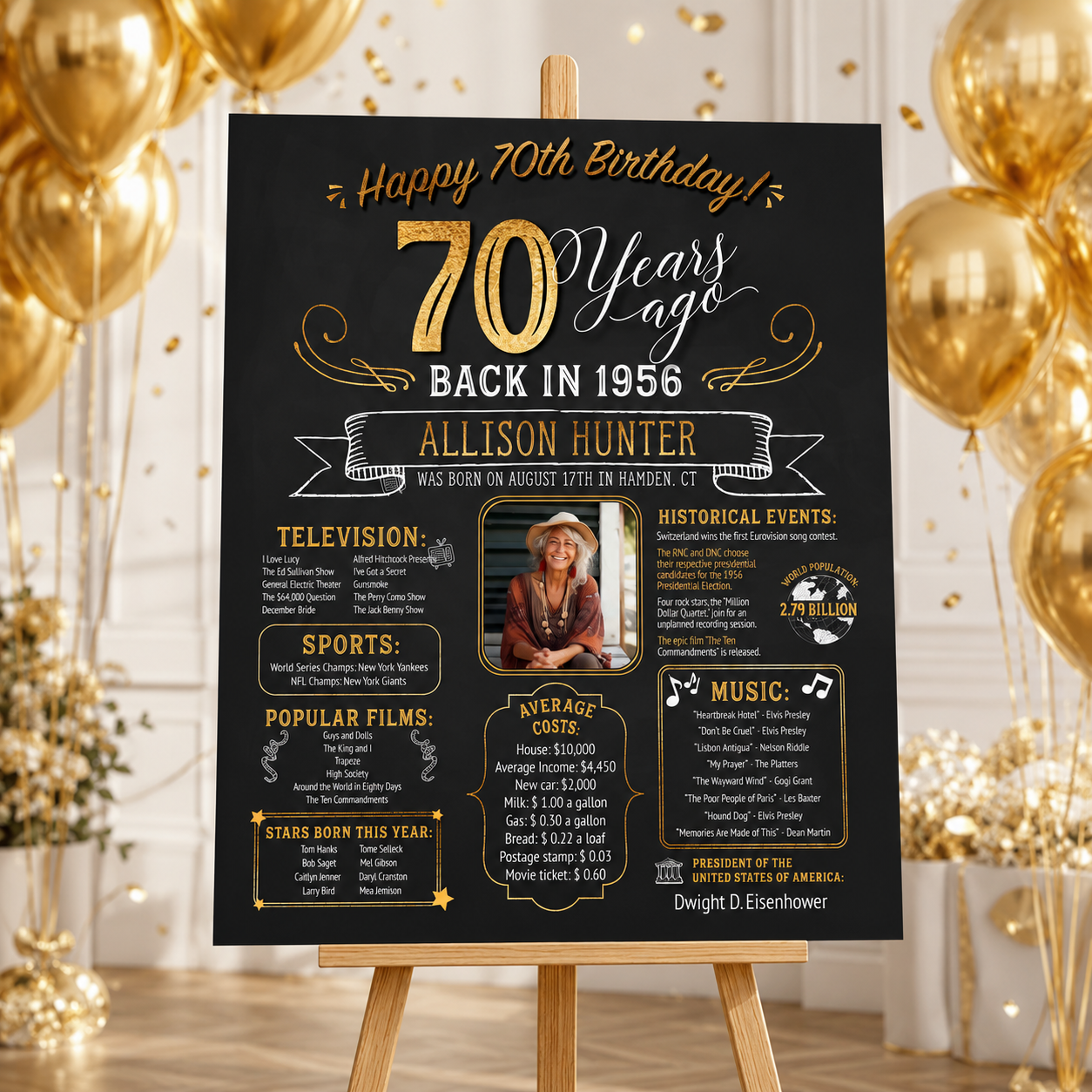 70th Birthday Poster. 70th Birthday Chalkboard. Back in 1956 Birthday, 70th Birthday Banner. 70th Birthday Gift