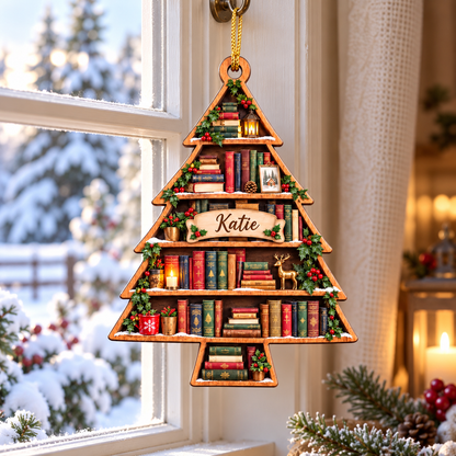 Custom Book Lover Christmas Tree Wood Ornament, Personalized Bookshelf Reader Decor 2026, Bookish Librarian Keepsake Gift 13d61002-be2d-43be-82d9-919ec8ebdb0d-banner-1.png