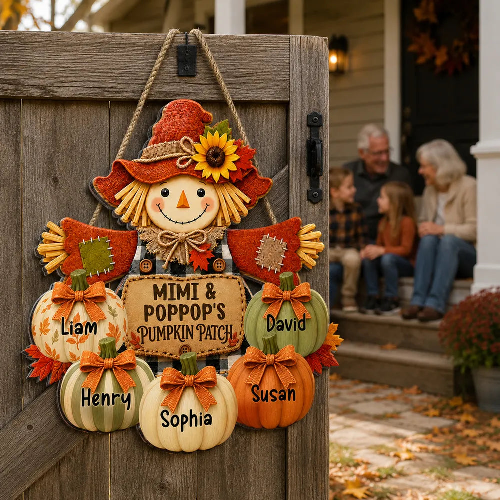 Grandma & Grandpa's Pumpkin Patch Scarecrow - Personalized Wooden Door Sign - Fall Front Porch Decor 13ea7348-0882-44dc-bec5-9082717a157f-banner-5.webp