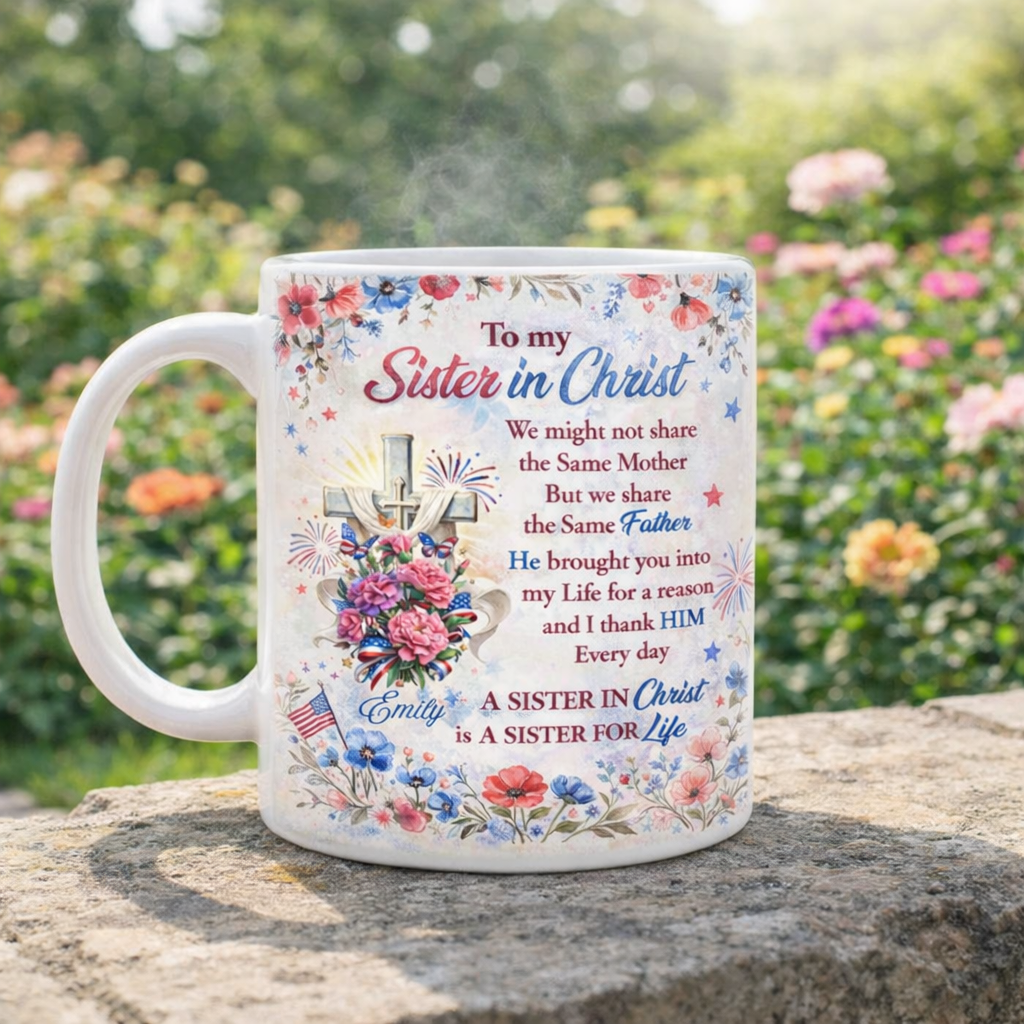 Patriotic Sister In Christ - Personalized Mug - Christian Gift For Soul Sister, 4th of July Gift