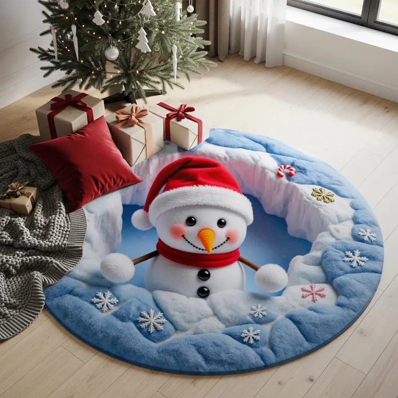 3D Snowman Christmas Quilted Carpet, Winter Snow Round Area Rug, Cute Holiday Floor Mat, Cozy Christmas Home Decor 14276bac-87f9-46c0-8230-8a351be313aa-il_794xN.7435143862_razo_converted.png