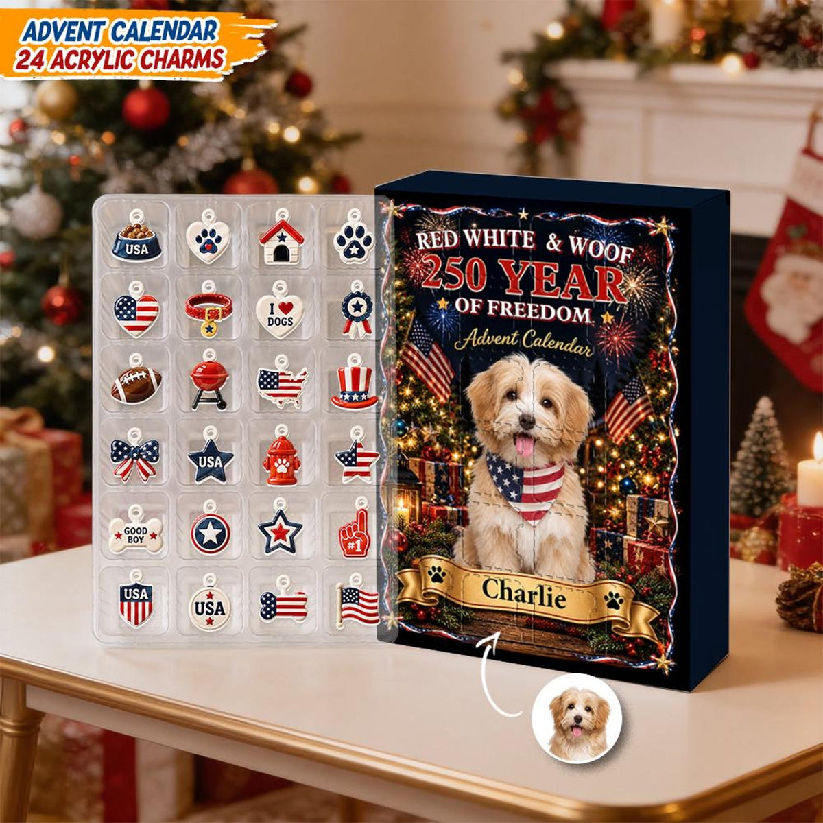 Custom Dog Advent Calendar 24 Charms, Personalized Dog Lover Xmas Gift, Patriotic 250th Pet Countdown Box, USA Holiday Decor 14369a10-571e-425e-9166-2f500ff481d0-il_1588xN.8575041636_56r5.jpg