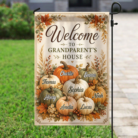 Welcome To Grandparent's House Fall Pumpkin - Personalized Garden Flag - Fall Season Decor Gift, Gift For Grandma, Grandpa 143c47e3-d428-497b-b8a7-72d0e758c40b-banner-1.jpg