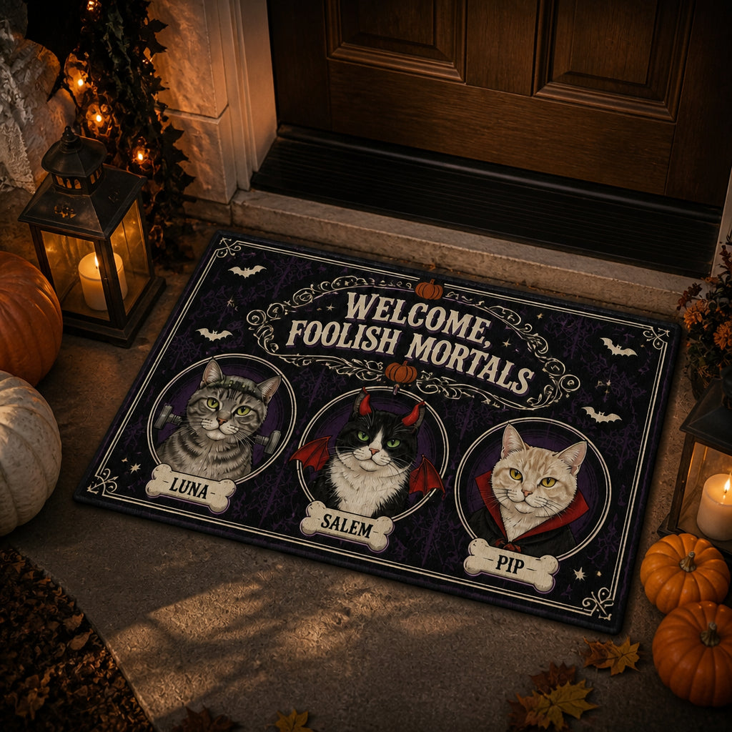 Welcome, Foolish Mortals — Halloween Cats Doormat - Personalized Doormat 144695d2-6b1e-4652-8f7e-8e50fb49b556.jpg
