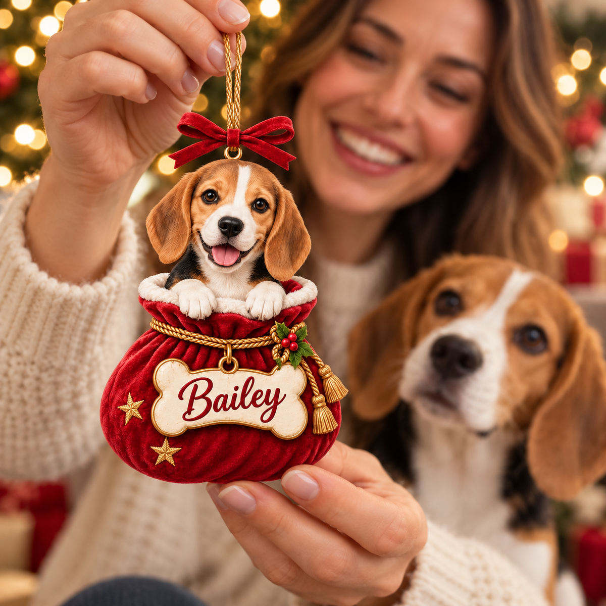 Personalized Dog Christmas Ornament – Custom Pet Photo & Name, 3D Relief Santa Sack Ornament, Christmas Gift for Dog Lovers 1451f4f2-afc0-4065-b9dc-682b260f1e67-Bailey-Beagle-Ornament-Christmas-Gift-Reveal-2.png