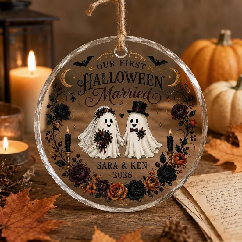 Our First Halloween Married Glass Ornament, Personalized Ghost Couple Crystal Ornament, Custom Halloween Wedding Keepsake Gift for Couple 145524ed-cf0e-49a2-897f-6b6274df7d5c-dsfgdf-1-.webp