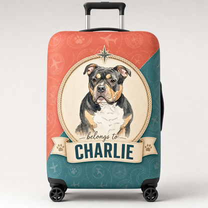 Custom Pet Portrait Luggage Cover – Retro Travel Badge - Personalized Luggage Cover 14677b3b-676f-4fa8-8f72-66d589716597.png