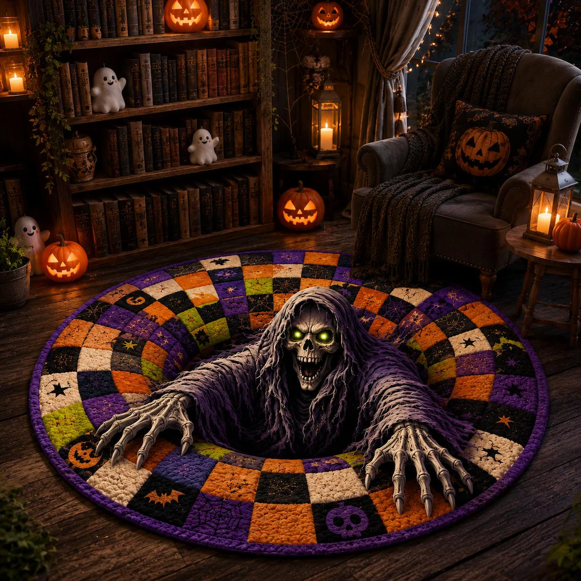 Halloween 3D Illusion Round Rug, Skeleton Vortex Foldable Floor Mat, Spooky Horror Area Rug, Gothic Living Room Decor Gift 14752dbf-0046-46eb-8aea-ecad4d6ee03b-2.png