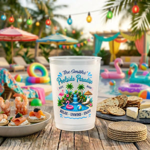 Poolside Paradise Relax Unwind Enjoy - Personalized Plastic Frosted Cup - Poolside Drinking Accessory, Summer Gift For Family 148cfcbe-3b03-4013-a3b8-19932fca3cb6-4.jpg