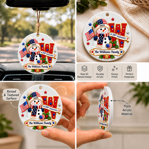 Patriotic Snowman Initial Custom Name - Real 3D Raised Ornament 1496cd99-aeb8-42e2-a17d-d07f0b5ab1a0-5-3-.png