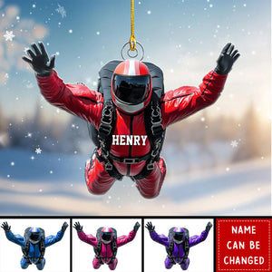 Skydiver Christmas Custom Name Ornament, Freefall Jumper Holiday Gift for Adventurers